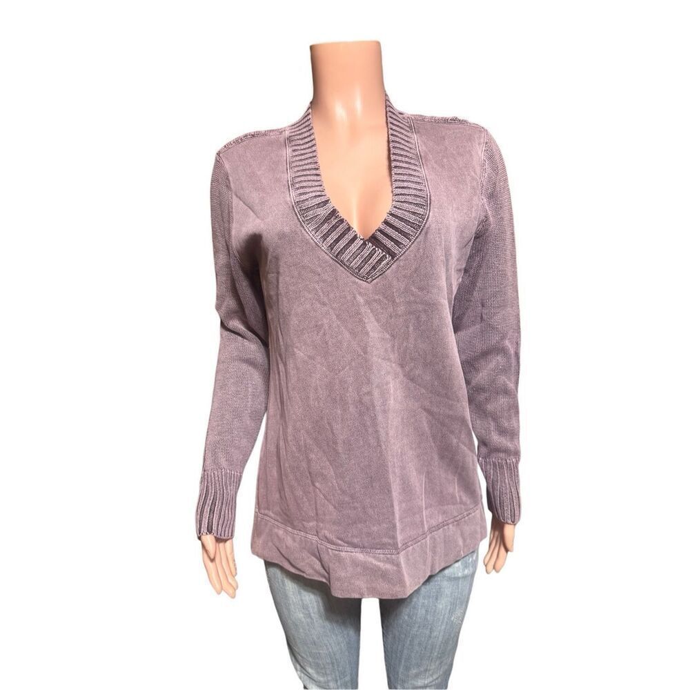 Pulp V neck knit fleece mix pullover raisin sweater top  M
